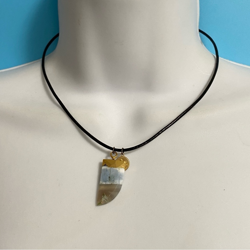 Natural Stone Pendant On Leather Cord With Magnet Clasp